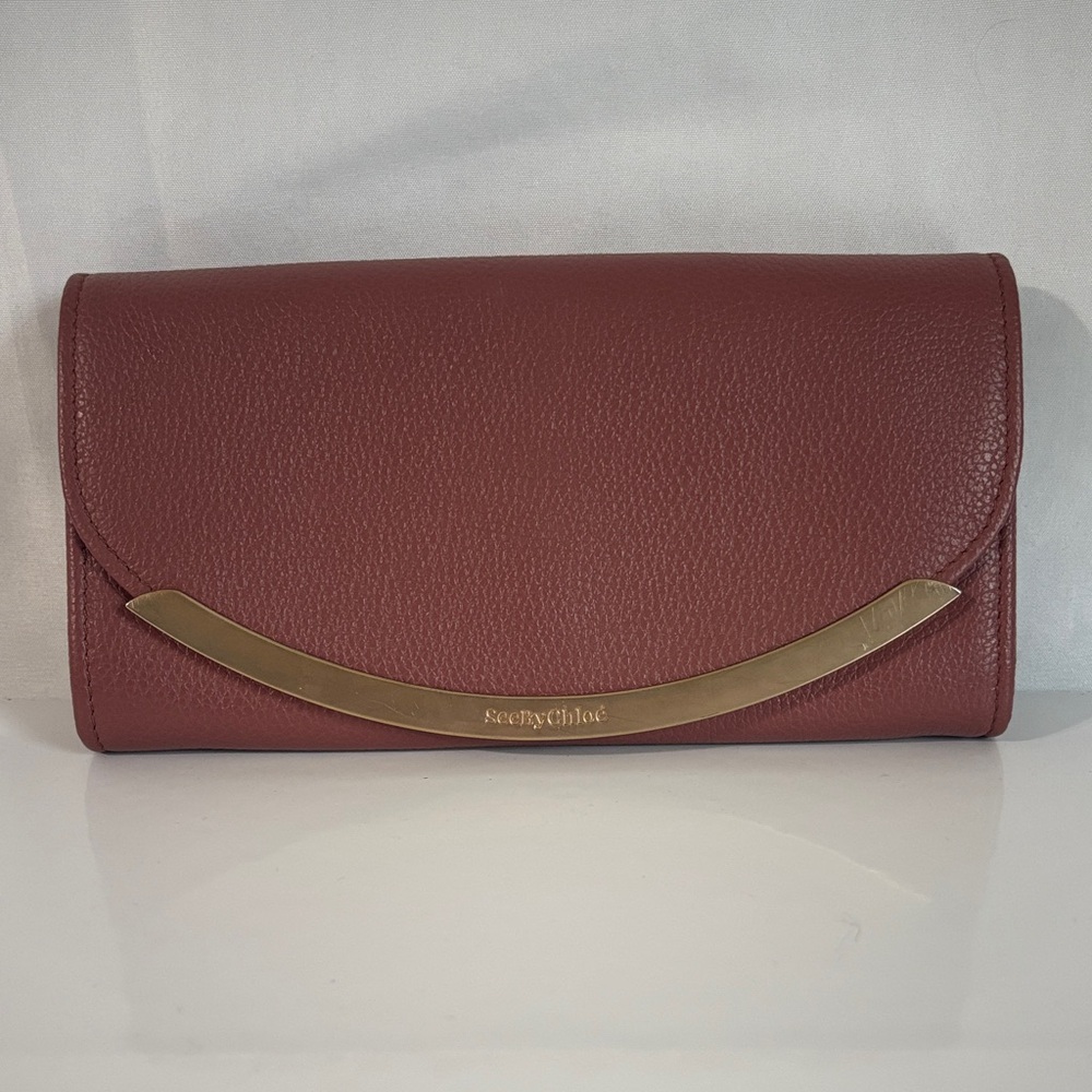 See By Chloe Red Leather Clutch with Gold Detail